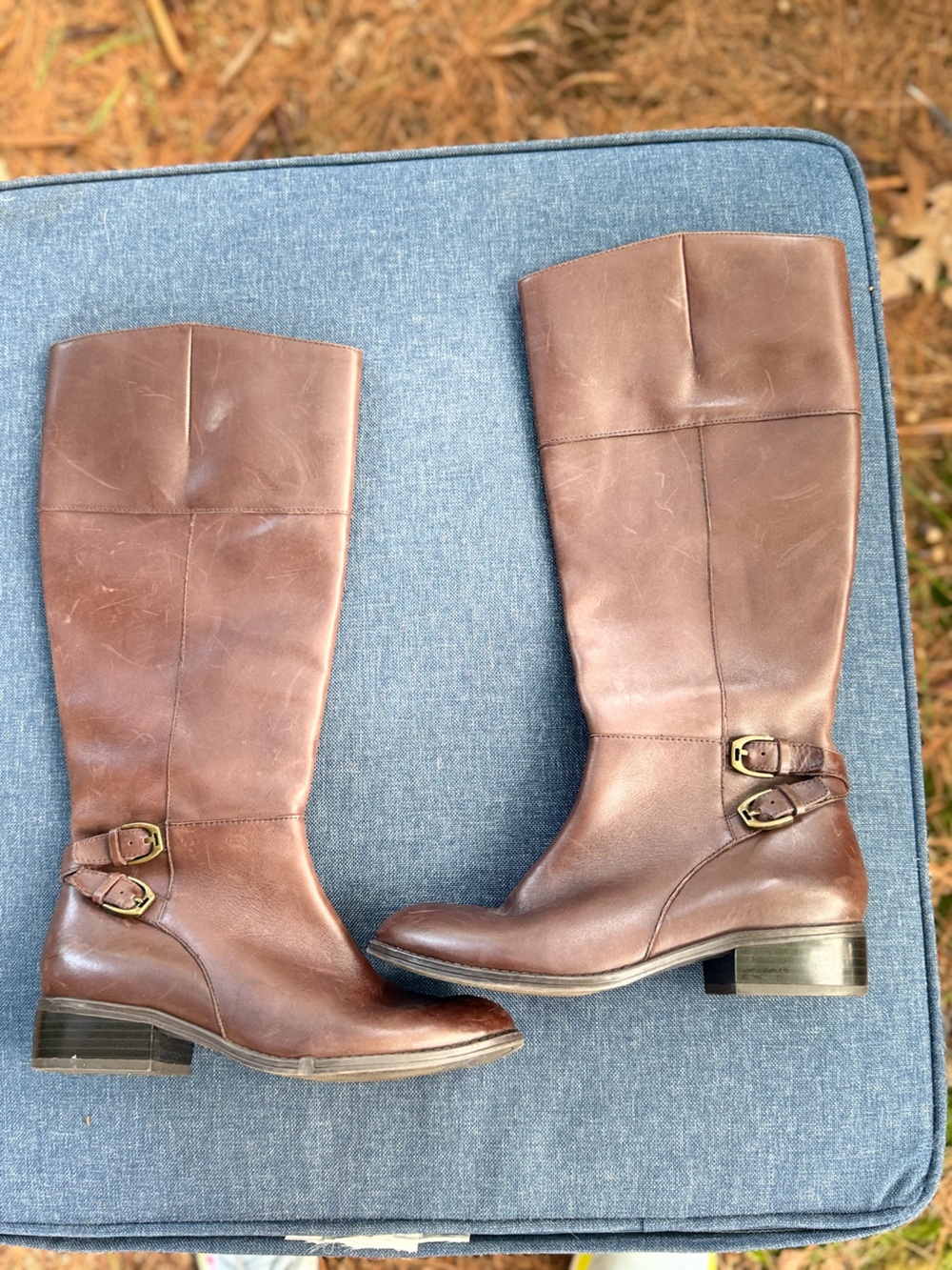 Ralph Lauren Dark Brown Leather Riding Boots w/ Dual Buckles- Flat- side zipper